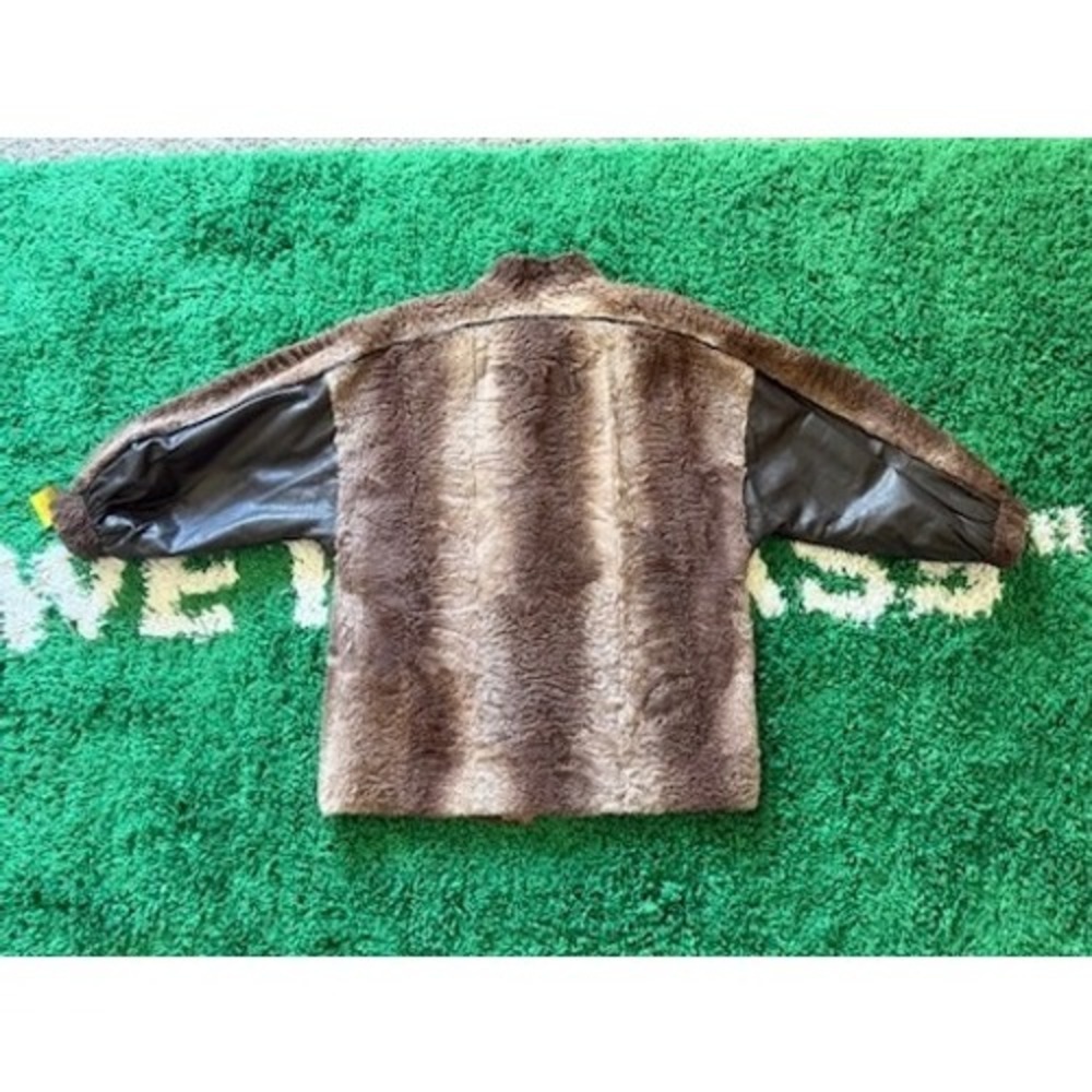 Vintage Persian Lamb Fur Coat XL Leather Sleeves Brown Jacket Outerwear - Picture 2 of 6